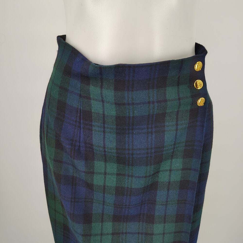 Vintage Lauren Ralph Lauren Blackwatch Wool Skirt USA 8 Plaid Midi Wrap - Picture 9 of 15